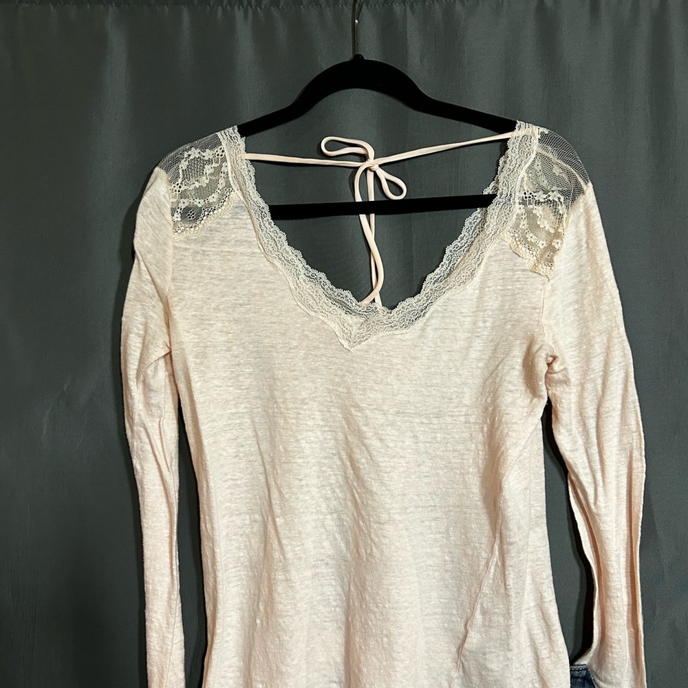 RW&CO. Cream Lace Trim Top